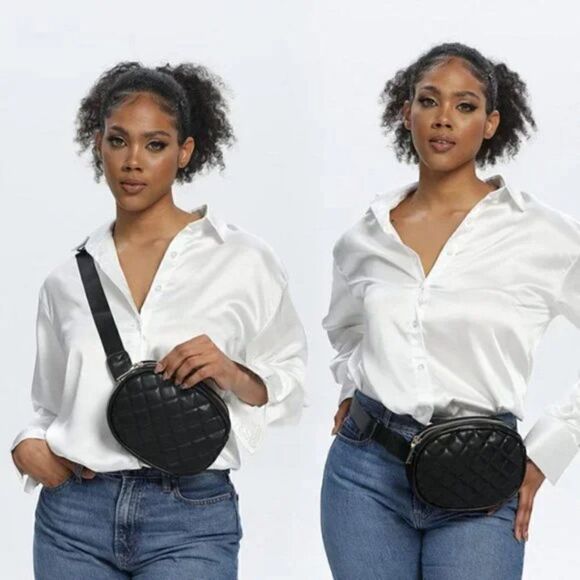 BELT Bag for Women Fanny Waist Pack Fashion Designer, Quilted Black Pu - Picture 8 of 9